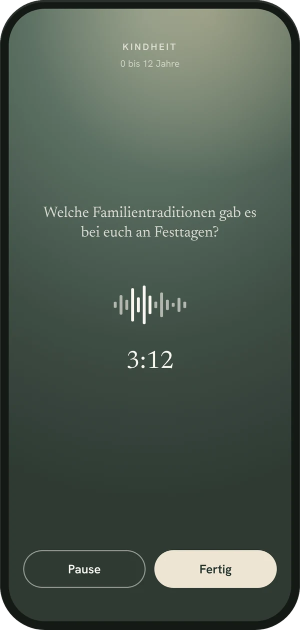 Die Aufnahme in der Lovida-App: die Frage, eine Tonwelle und die Zeit 3:12